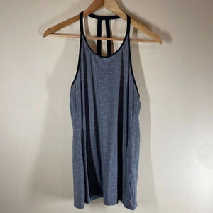 Athleta Essence Cotton Tank Top Size M Gray Black Strappy Back Lightweight